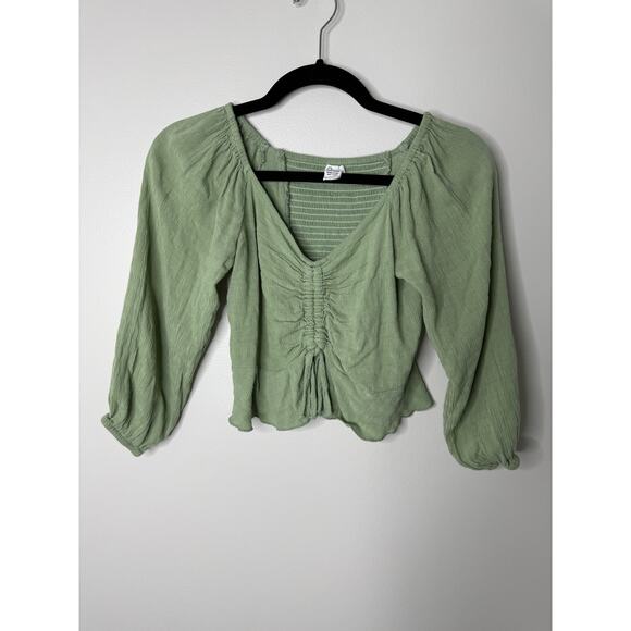 Light Sage Green Gathered Smocked Renfest Fairycore Milkmaid Top Small - Picture 1 of 7